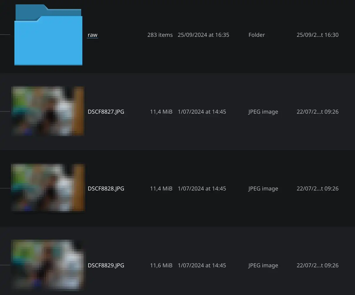 Raw files in a seperate subfolder in 
        the Dolphin file manager